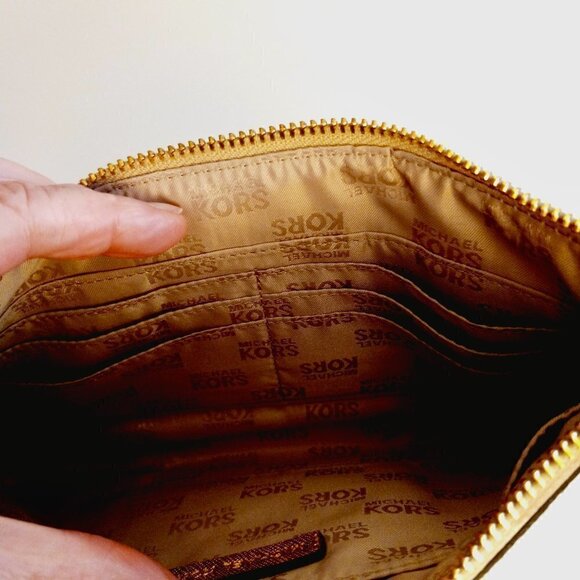 Michael Kors Tan Signature Wristlet Gold Stripe - Picture 7 of 9